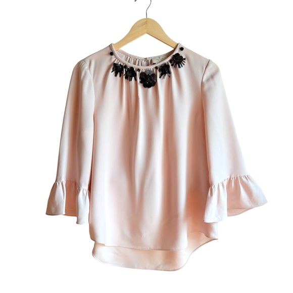 Kate Spade Embellished Crepe Top Blouse Medium Pink Champagne - Picture 2 of 16